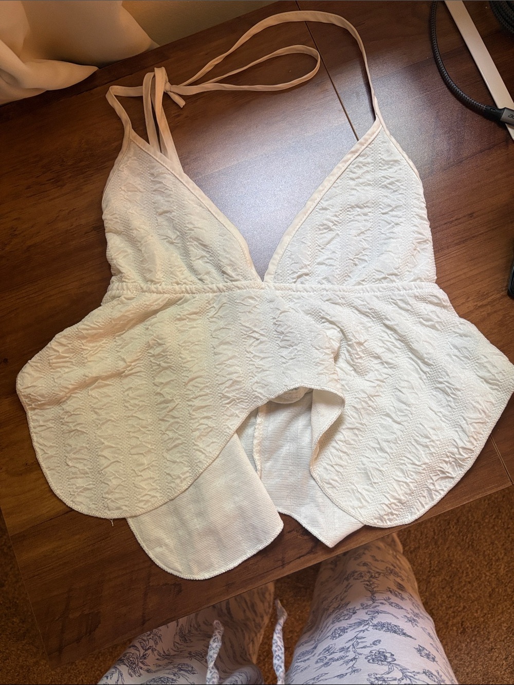 Light Cream Lace-Texture Plunge Cami Top - Women